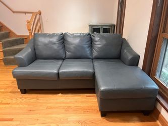 Ashley Furniture Genoa Leather Sofa Chaise in Steel gray