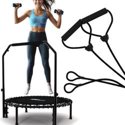 Fitness Trampoline 40" or 48" | Foldable Mini Rebounder Trampoline for Adults with Bar | Durable, Quiet, Low-Impact Exercise Equipment for Indoor and 