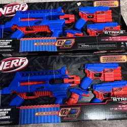 Nerf Alpha Strike Blaster Kit 4 Guns 12 Elite Bullets Large Set Blue & Red 💥 