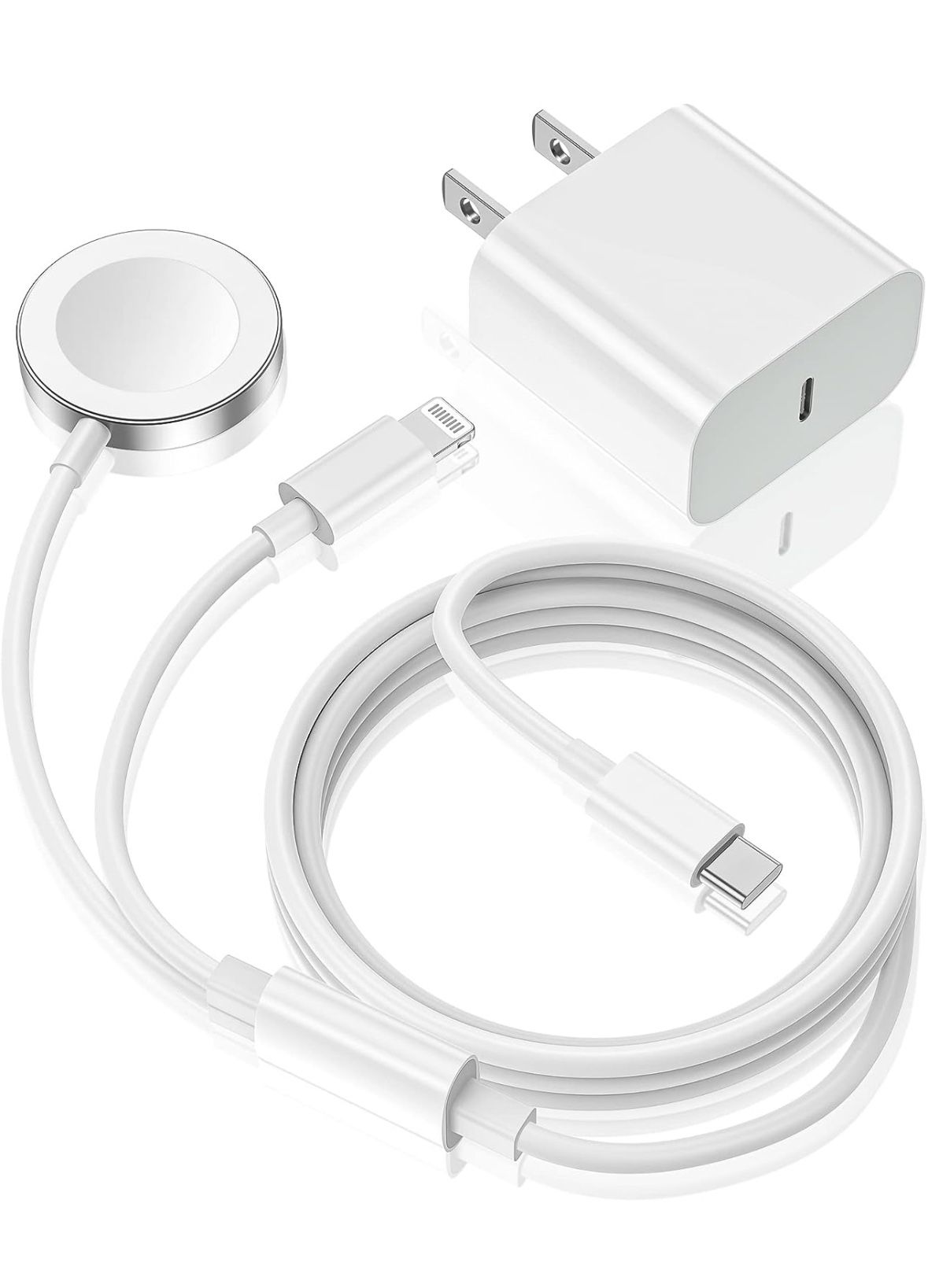 Apple Watch Charger,Upgraded 2-in-1 USB C Fast iPhone Watch Charger [Apple MFi Certified] 6FT Magnetic Charging Cable with 15W Wall Charger Block for 