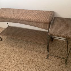 Wicker Table And Matching End Table