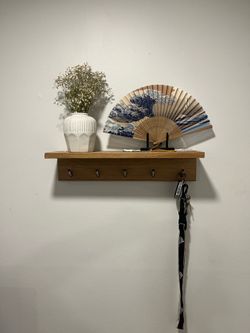 20 Inch Wooden Wall Shelf with Hooks