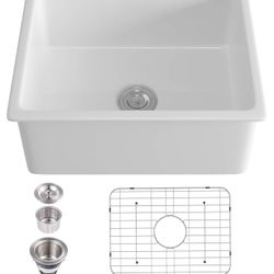 24 inches Undermount Kitchen Sink, Eridanus Ceramic Kitchen Sink Rectangle, 23½" × 18½" × 10"