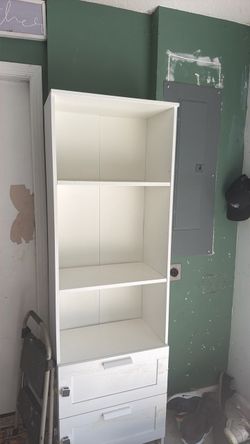 White Bookcase with Drawers and Cabinet