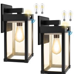 3 Lighting Modes & Motion Sensor, Solar Porch Light with 2 Bulbs,