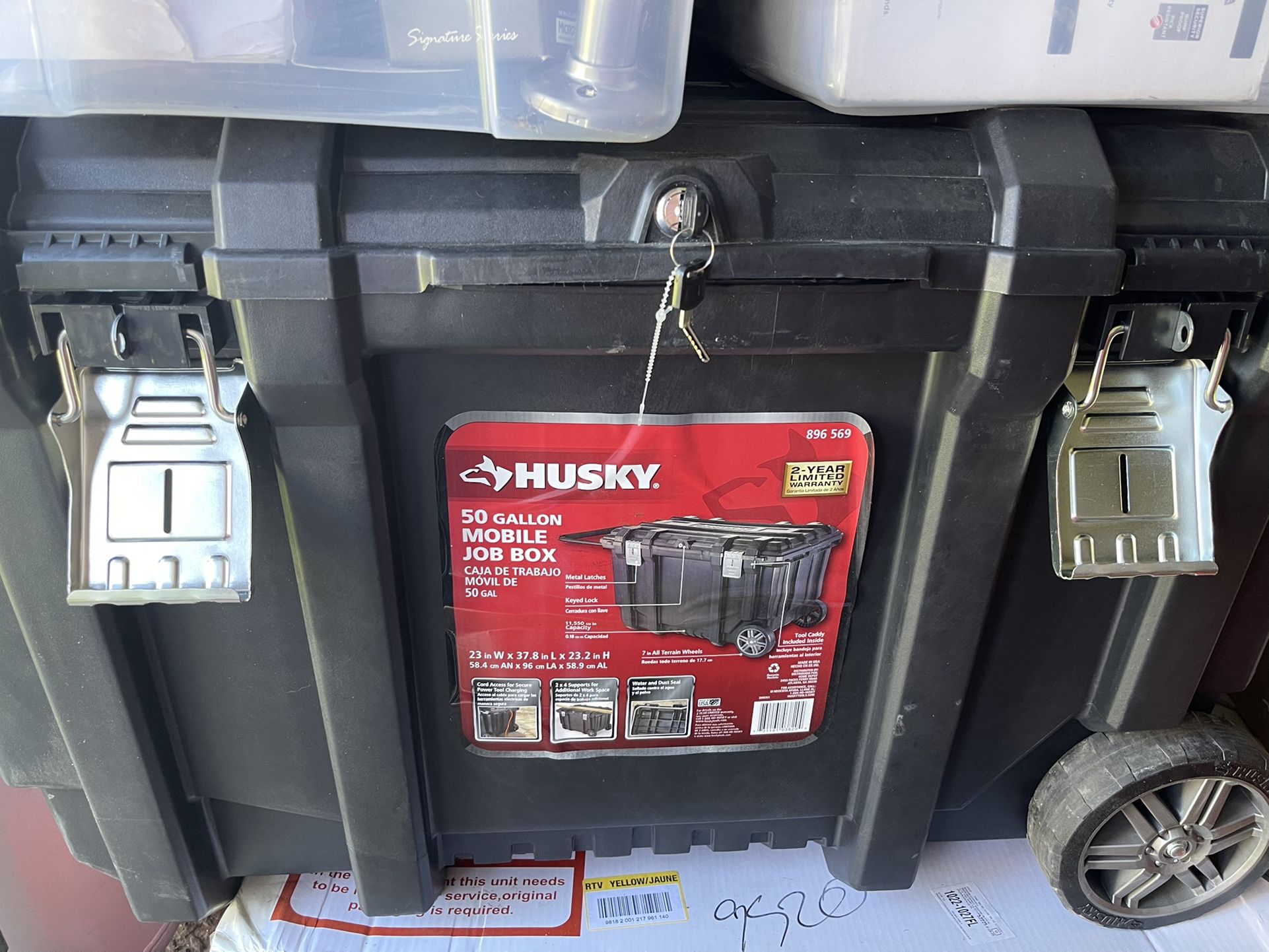 Husky 37 in. Rolling Tool Box Utility Cart Black 50 Gallon
