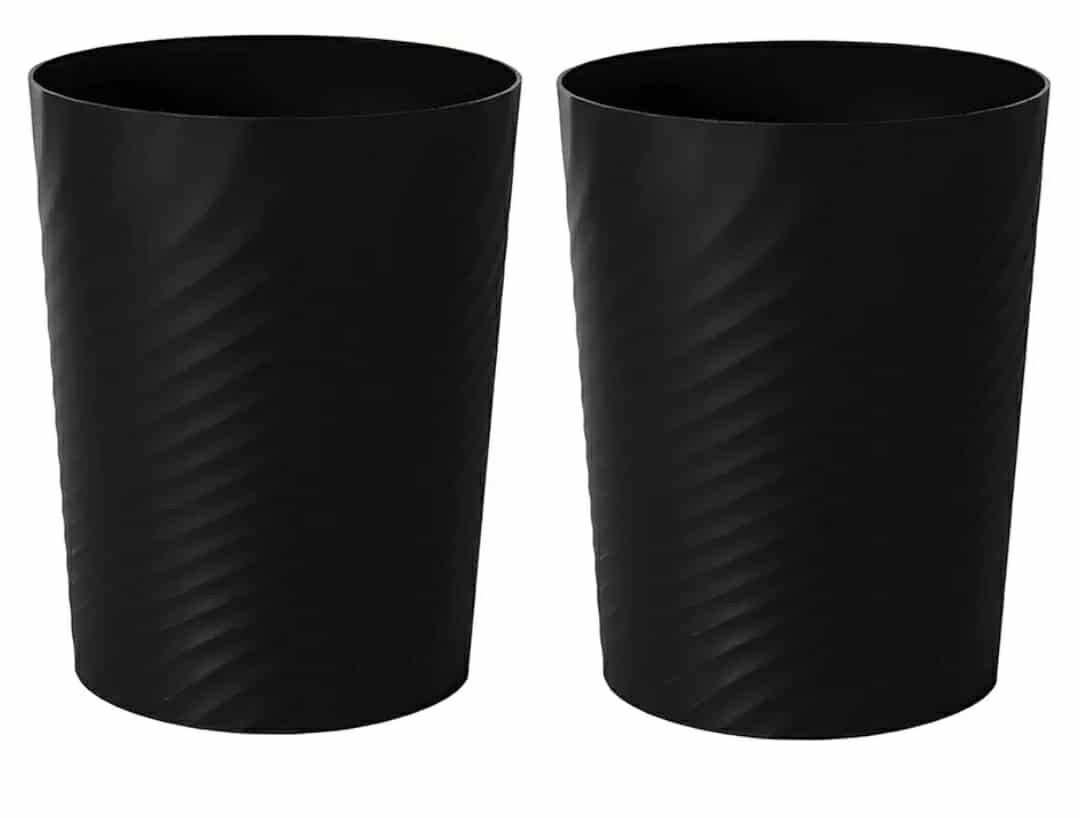 New 2pk Plastic Small Trash Can Wastebasket, Garbage Container Basket for Bathrooms, Laundry Room, Kitchens, Offices, Kids Rooms, Dorms, (Black)