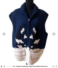 Vintage 70s Canadian Cowichan Sweater Vest Wool Hand Knit Dog Sled Igloo Fron M/L