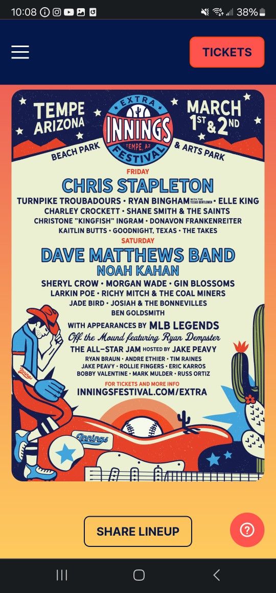 Innings Fest Ticket March 2 DAVE MATTHEW 