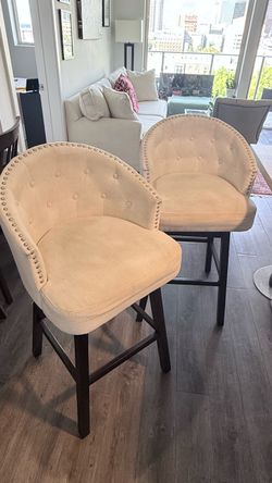 Cream Upholstered Bar Stools with Nailhead Trim