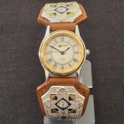 Montana Silversmiths X5030 Western 24mm Watch Two Toned Tan Leather Band Japan 