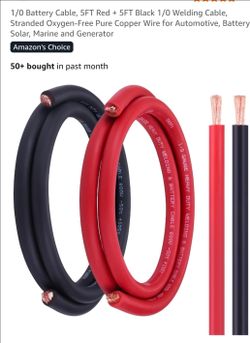 1/0 Battery Cable, 15FT Red + 15FT Black 1/0 Welding Cable, Stranded Oxygen-Free Pure Copper Wire fo