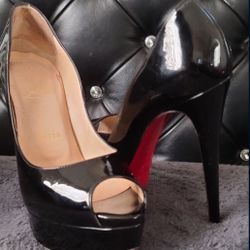 Black 6 Inch Heels Red Bottoms , Authentic Christian Louboutin Size 37 1/2 US  7.5