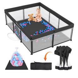 Taleco Gear Foldable Baby Play Pen with Mat, 50''x71'' Playpen for Babies and Toddlers, Playpen for Baby with Gate, Breathable,Foldable Travel Play Pe