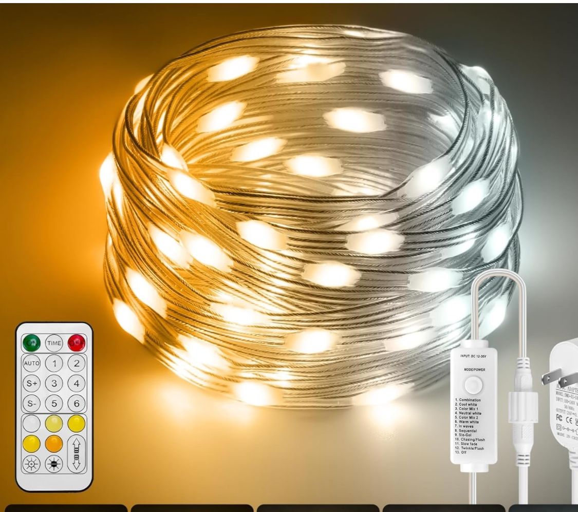 HOUHUI Fairy Lights Plug in Outdoor, 100Ft 2700K-6500K