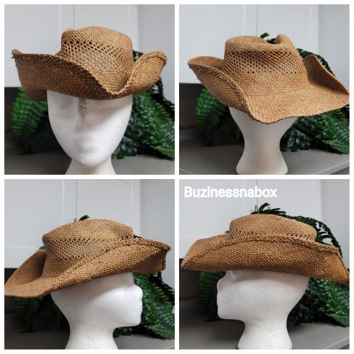 Vtg Stetson Straw Cowboy Hat Irregular Brim 