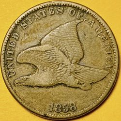 1858 U.S. FLYING EAGLE PENNY 1c CENT COIN (VF-Very Fine)