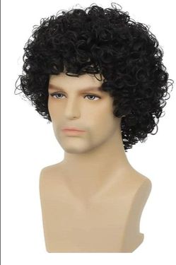 #3) Dai Cloud Curly Wig Men Afro Short Black Rocker Party Wigs 70s 80s Fluffy Synthetic Daily Cosplay Halloween Hair Wig for Male Guys (Black)