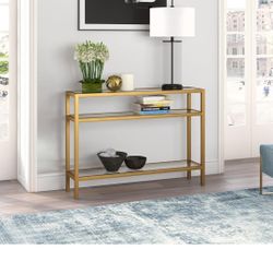Modern Gold Metal & Glass Console Table / Shelf