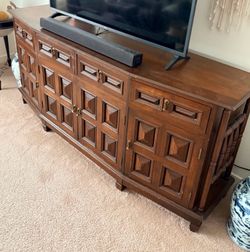 Vintage Wood Sideboard Cabinet credenza buffet mid century with Brass Hardware