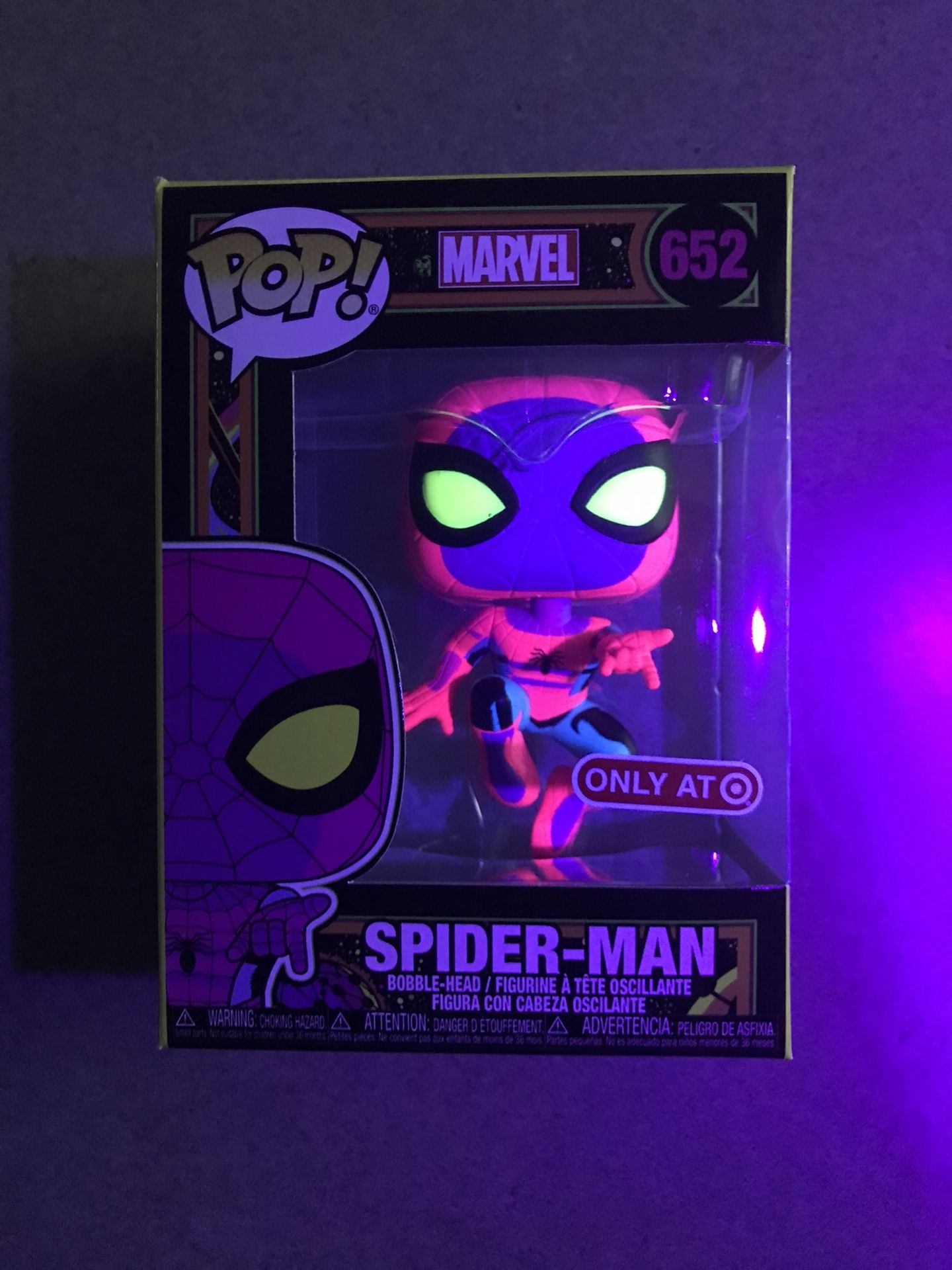 Black Light Spider-Man Funko Pop Boxset Large T-shirt *MINT SEALED* Target Exclusive Marvel Avengers 652 with protector