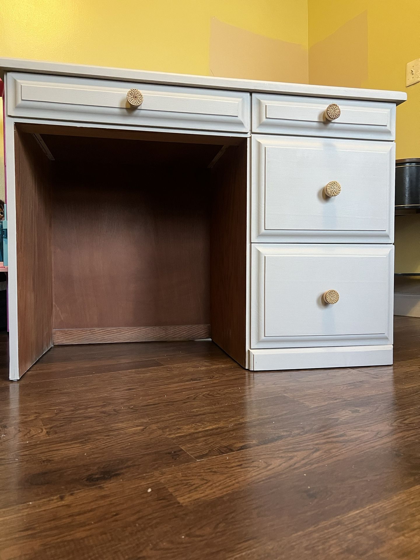 Office Desk with Rattan Drawer Pulls