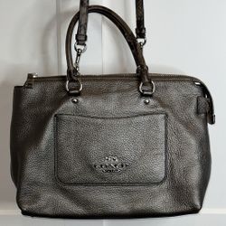 Coach, Emma Satchel, Crossbody Bag, Color: Silver, Pebble Leather with Snake Leather, Size Medium