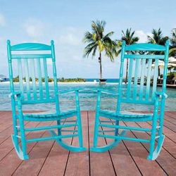 New Set of 2 Outdoor/Indoor Rocking Chairs, Oversized Patio Rocker Chair Comfortable High Back,Blue