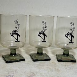 Starkist Charlie The Tuna Vintage Black Pedestal  Glasses Set Of 5 