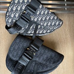 Christian Dior Saddle Bags Black And Beige. 