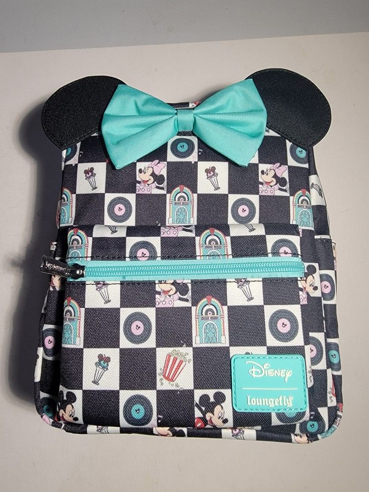 Disney Loungefly Mickey And Minnie Date Night Diner Nylon Mini Backpack 