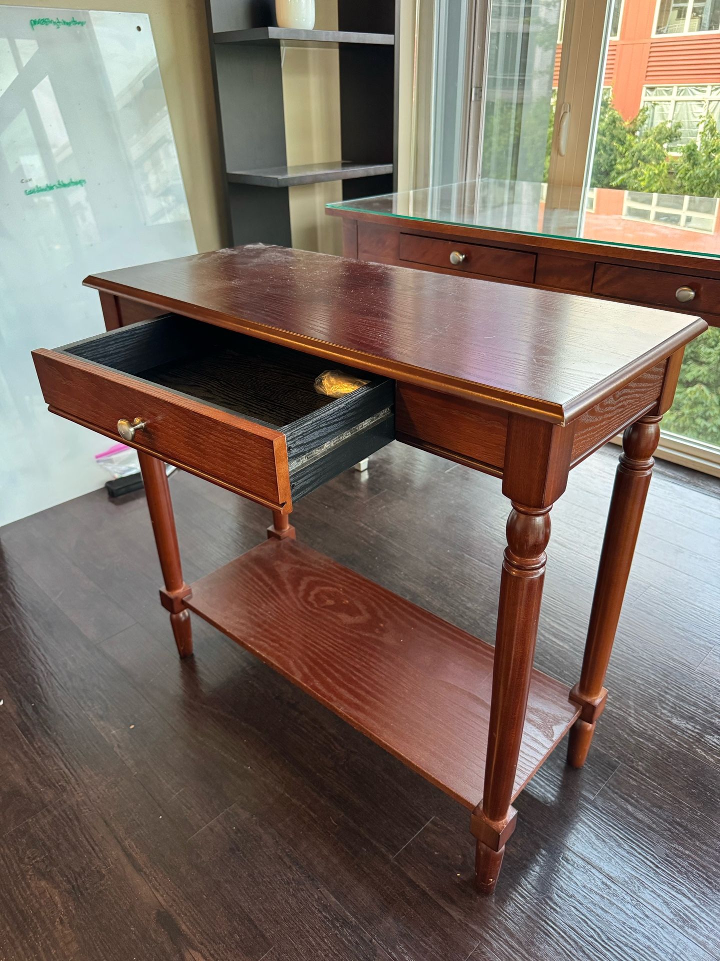 Classic Cherry Wood Console Table with Drawer and Lower Shelf