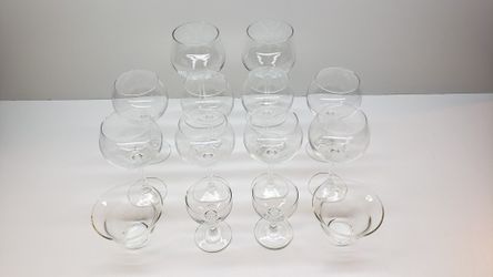 Vintage Lead Crystal Balloon Wine Glasses, Cocktail Glasses and Liners