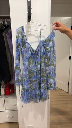 Blue Floral Mesh Mini Dress