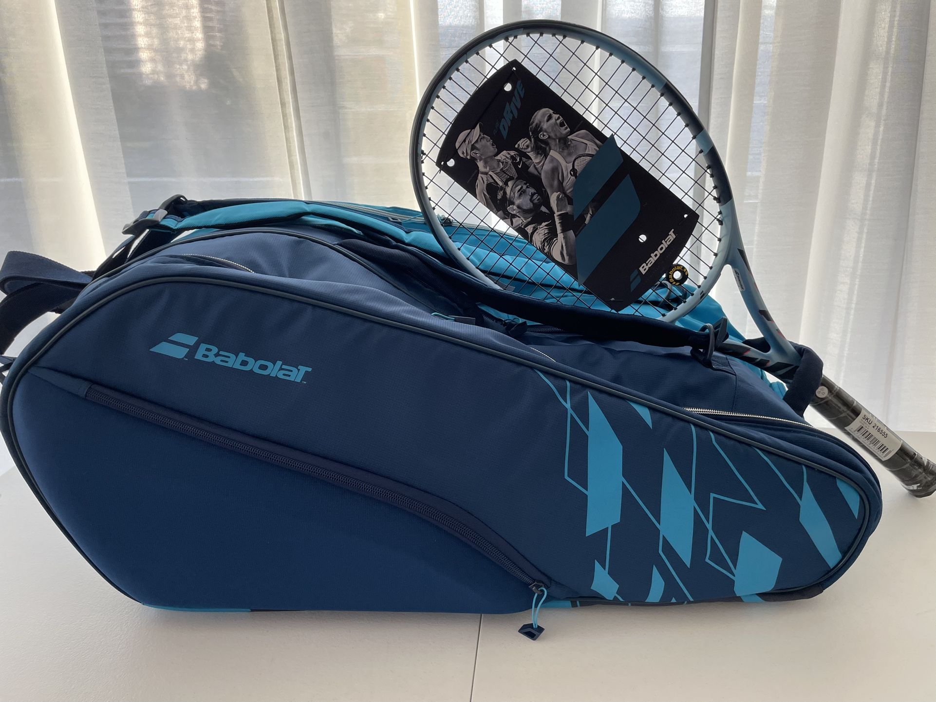 Babolat Pure Drive 100 tennis racquet + Babolat Pure Drive 12pk Bag Limited edition. Brand New!