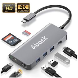 ABASK USB C Hub 8 in 1 USB-C Hub Adapter with 4K HDMI, Gigabit Ethernet Port, 3 USB 3.0 Ports, SD/TF Cards Reader, USB C Power Delivery, Compatible w