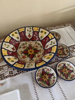 Pier 1 Vallarta Set of 4 Hand Painted Earthenware Dip Bowls Floral