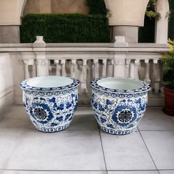 New Vintage Large Round Planters BOMBAY Fine China Pot Blue White Indoor Ceramic Planter Plant Pot