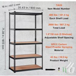 Storage Shelving Unit, 5-Tier Adjustable, 2000 lbs Capacity, Heavy Duty Garage Shelves Metal