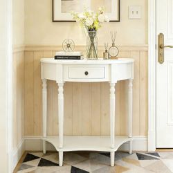 Half Moon Console Table Solid Wood Vintage Entryway Table with Storage Drawer Small Hallway Table for Entryway Half Round Foyer Tables Walnut Entry Wa