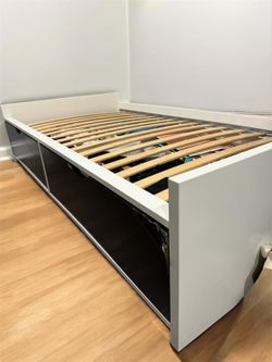 White Bed Frame with Storage and Mattress