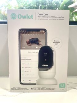 Owlet Cam Audio and Background Sound, Room Temp, Night Vision Smart HD Video Camera Baby Monitor White
