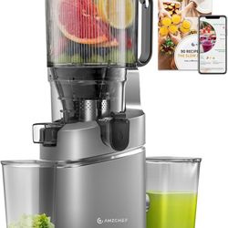 AMZCHEF Juicer Machines, 5.8" Extra Self-Feeding Cold Press Juicer for Whole Vegetable & Fruit, Juice Extractor Machine with Large Auger & Triple Stra