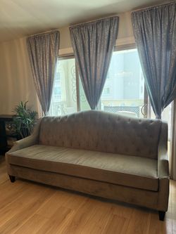 Gray Velvet Tufted Sofa