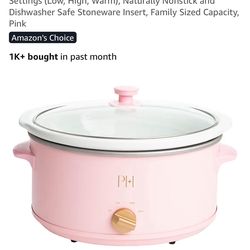 Paris Hilton 6-Quart Manual Slow Cooker, Features Three Settings (Low, High, Warm), Naturally Nonstick and Dishwasher Safe Stoneware Insert, Family Si