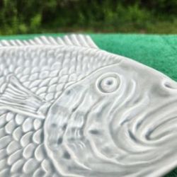 White and Gray Glazed Fish Trinket Dish / Soap Dish / Spoon Rest