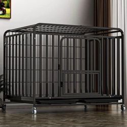 48 inch Heavy Duty Dog Crate Cage Kennel with Wheels, High Anxiety Indestructible Dog Crate, Sturdy L