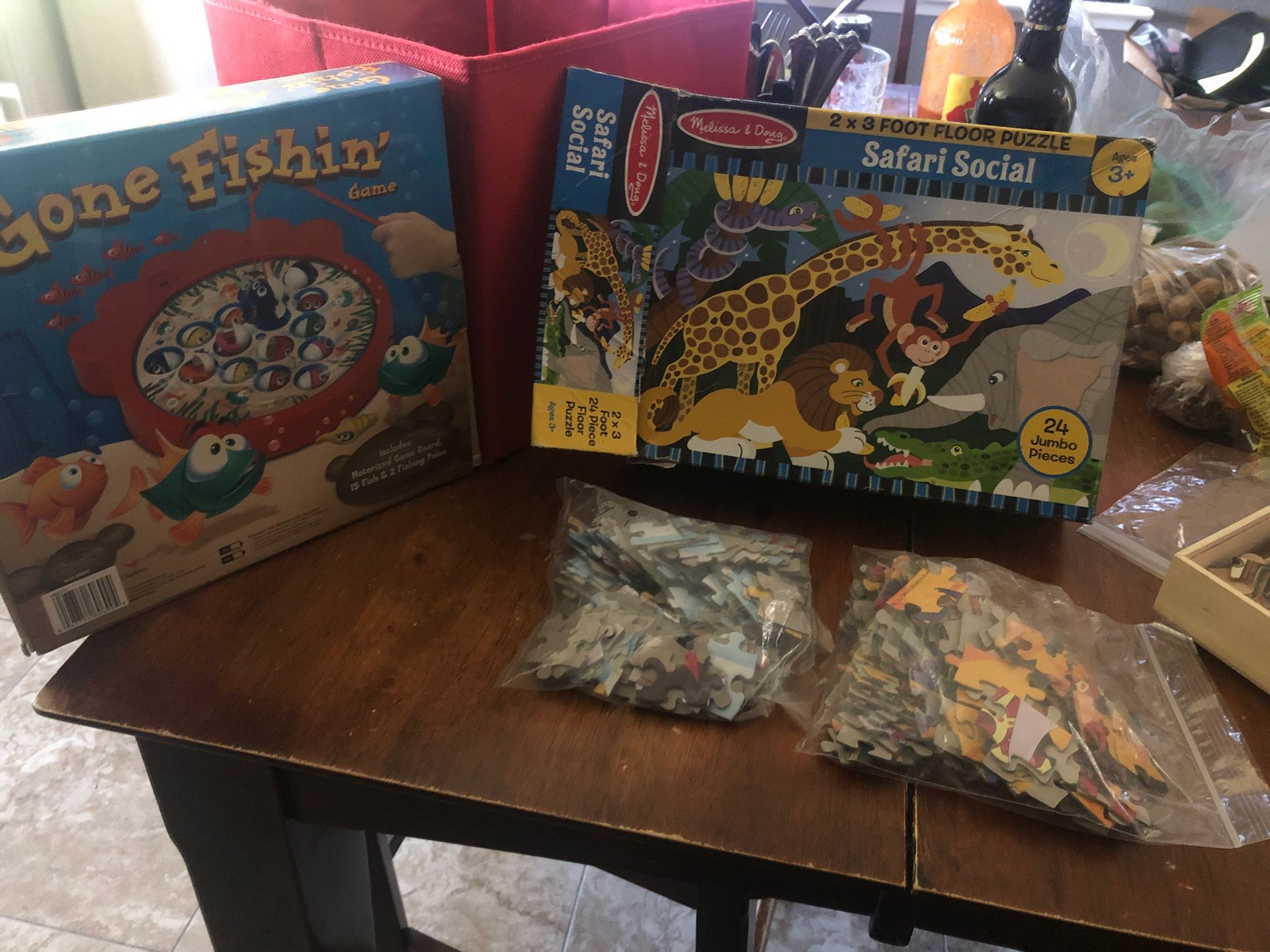 Gone fishing game and 3 puzzles