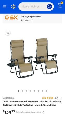 Zero-Gravity Reclining Patio Chair 2-Piece Set Beige