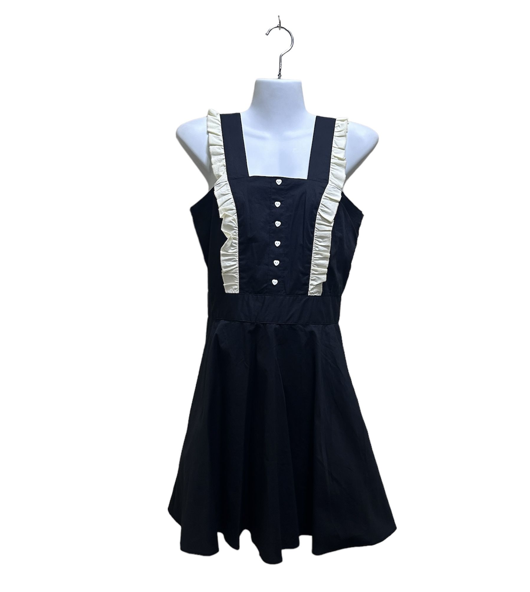 Hot Topic Pinafore Dress S Ruffles Heart Buttons Black Cream Gothic Emo Witchy